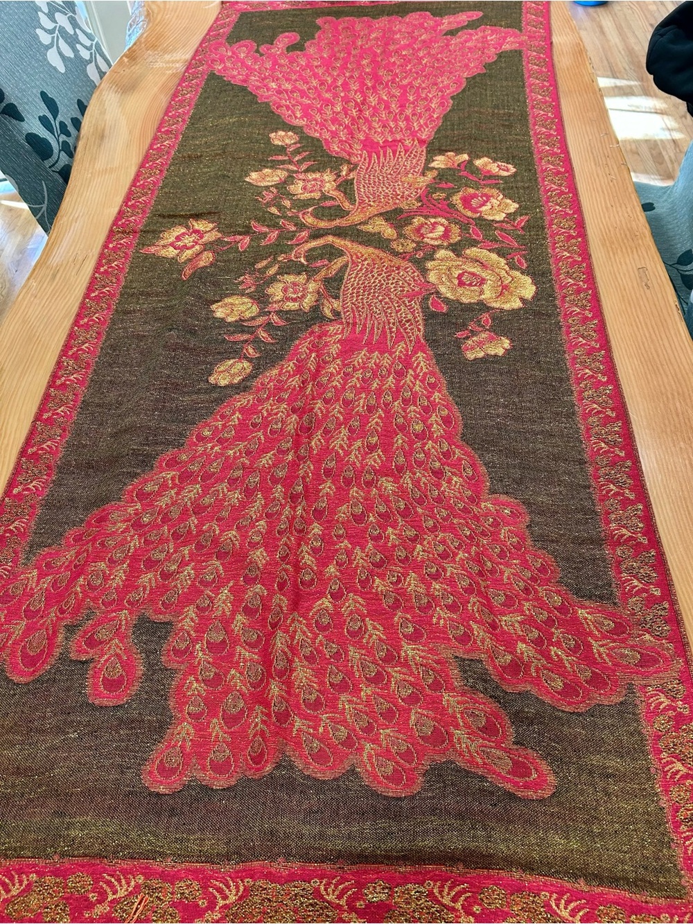 Vibrant Pink Peacock with Gold Pashmina
